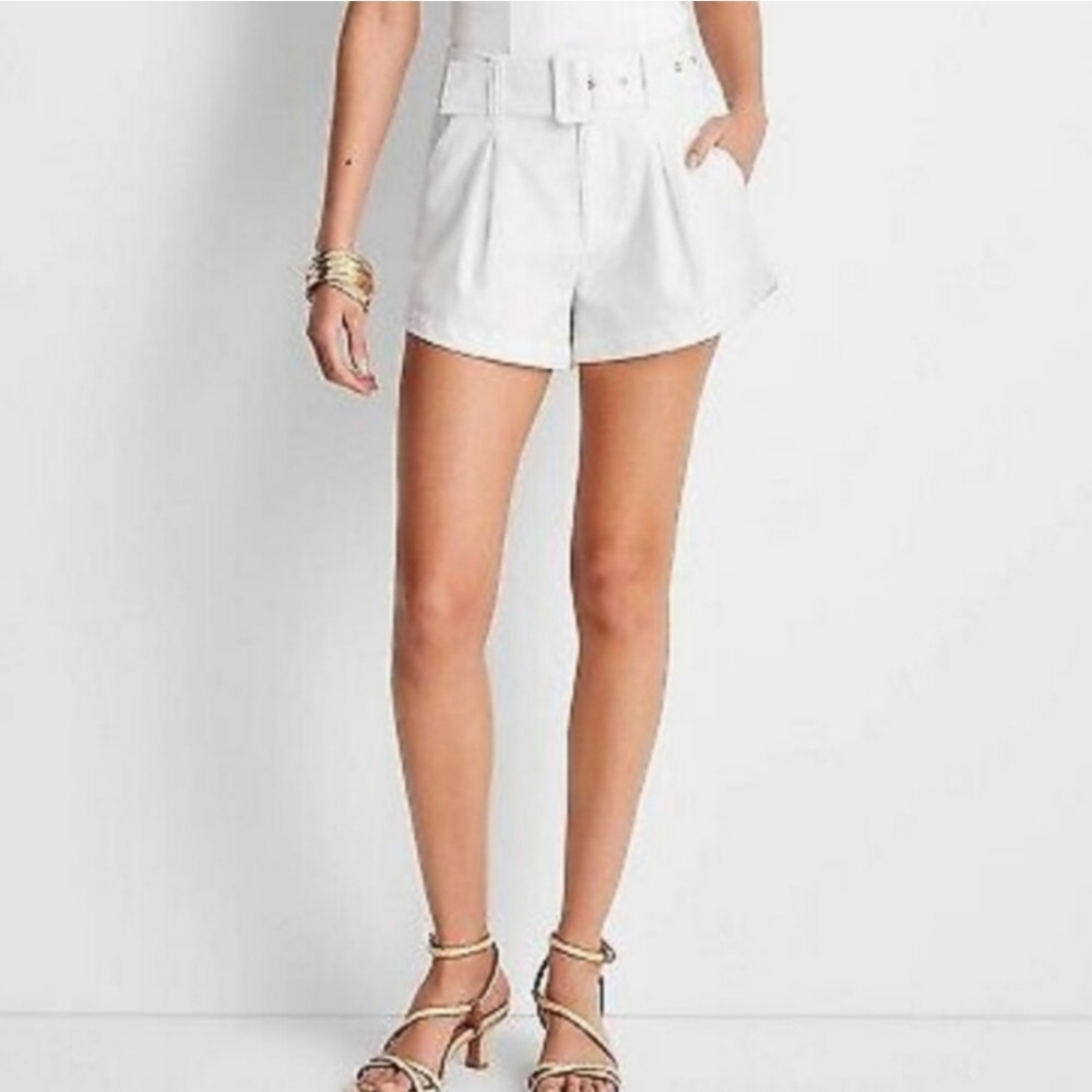 Jenee Naylor High Rise Belted Trouser Dress Shorts NWT White